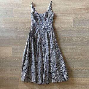 STAUD Navy and Cream Geometric Midi Dress- Size 4